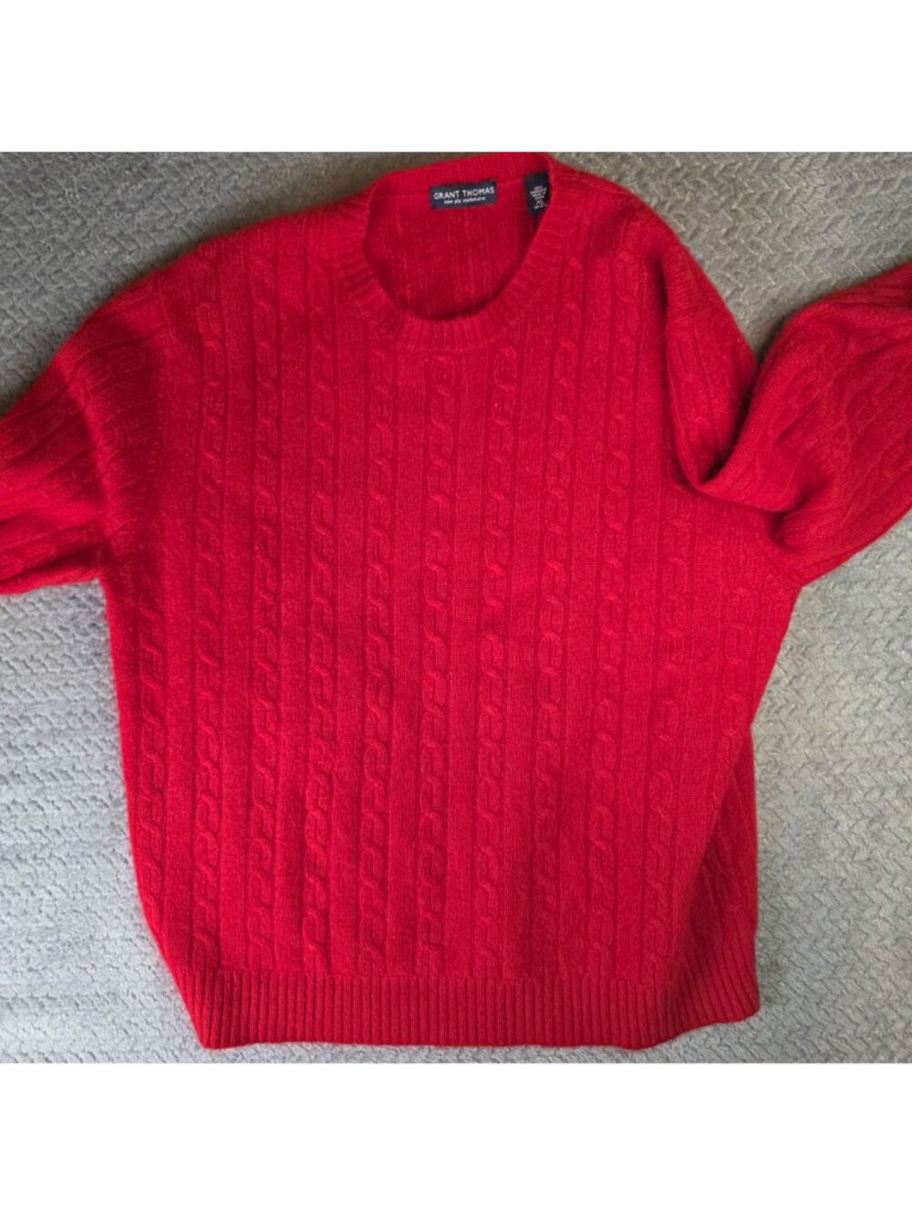 Grant Thomas Mens XL Red Cashmere Cable Knit Sweater Two-Ply Soft Classic Style - Picture 5 of 9